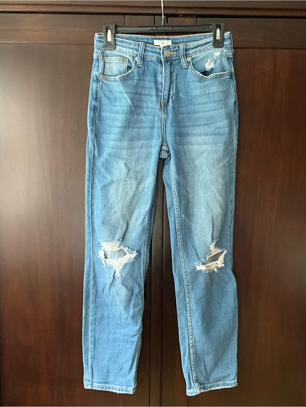 bp Light Blue Straight Jeans with Knee Distress